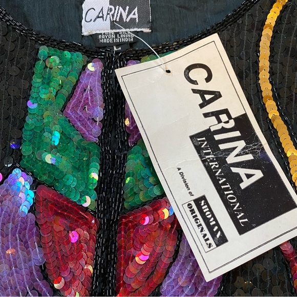 NWT 80s Vintage Carina Sequin 100% Silk Multicolored Long Sleeve Jacket Blazer - Picture 6 of 7